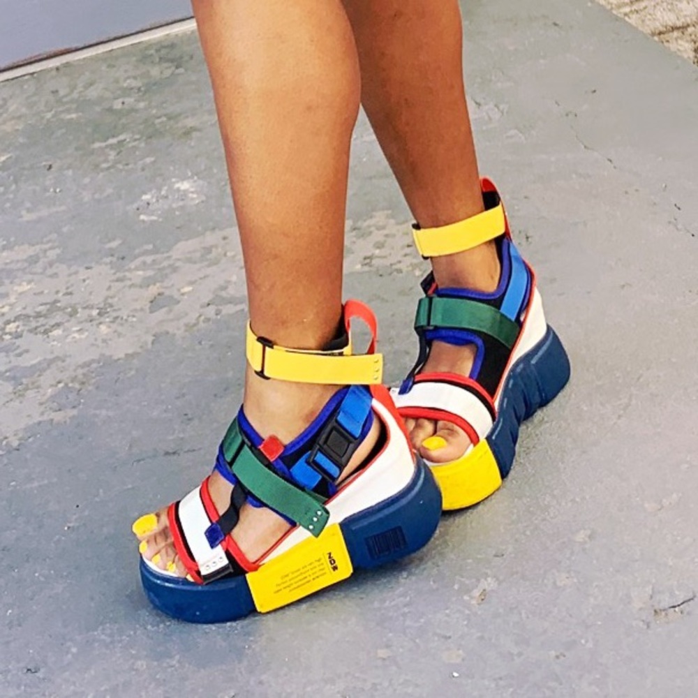 Platform Chunky Multi Colored Heels - image 1